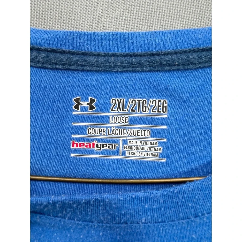 Under Armour HeatGear Mens 2XL Blue Loose Fit Short Sleeve T-Shirt Activewear - Picture 2 of 5
